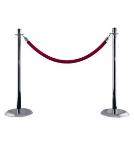 silver stanchion with burgundy rope