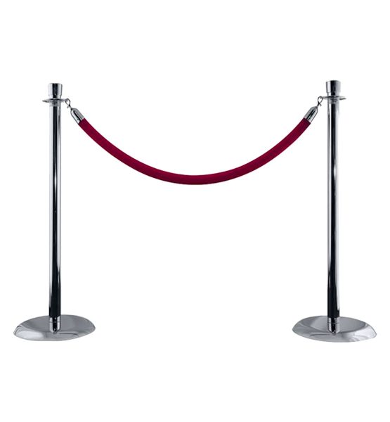 silver stanchion with burgundy rope