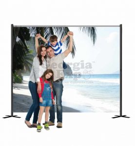 family in front of tropical backdrop