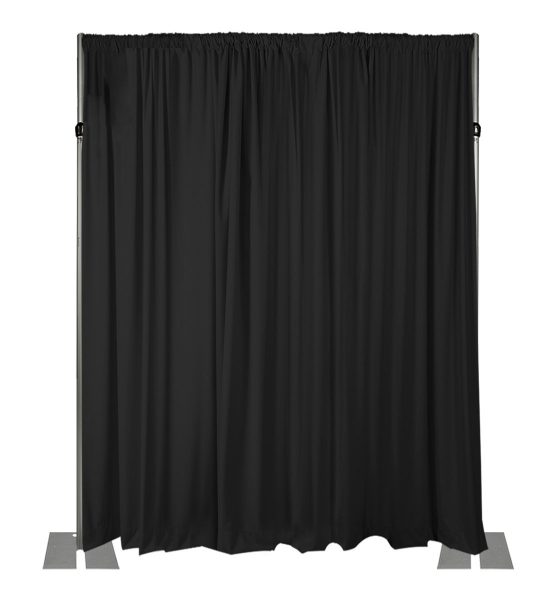black drape wall with 16 foot adjustable height uprights