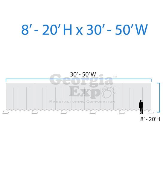 drape backwall diagram 8 feet to 20 feet high and 30 feet to 50 feet wide