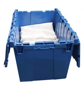 open transportation container with drape inside