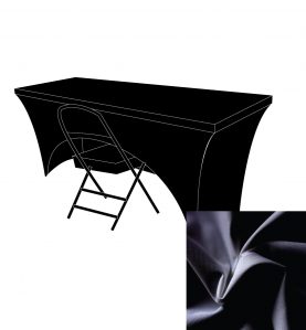 black spandex open back table cover