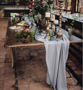 sheer table runner on a rustic table