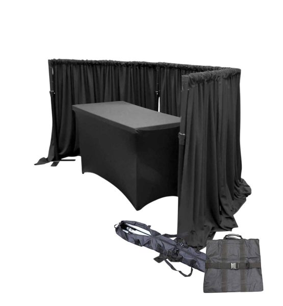 Tech Surround Portable Pipe & Drape Ready-Ship Backdrop Kit, Adjustable 5ft H Featuring Patented CastleTop®